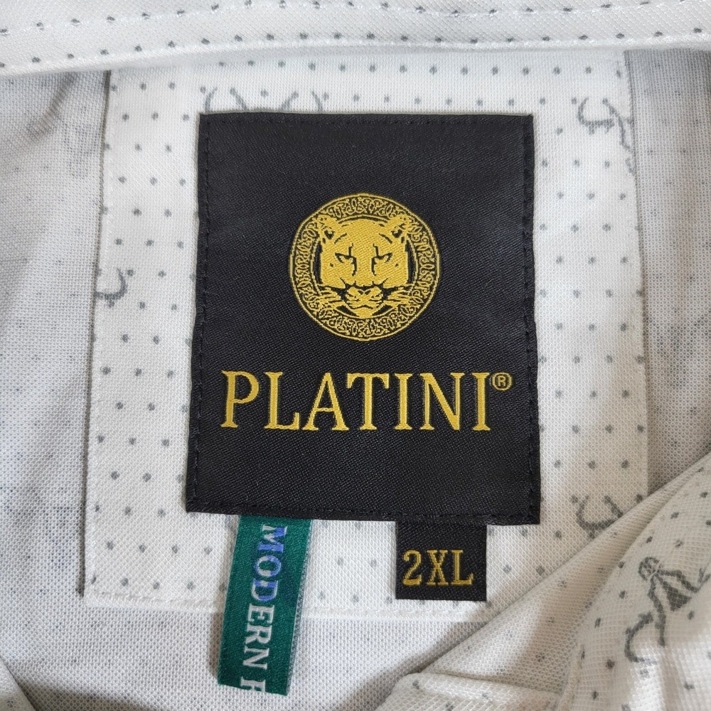 Platini Mens 2XL White Western Print Sports Polo Shirt Modern Fit Short Sleeve - Picture 6 of 8